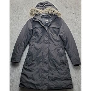 The North Face Hyvent Down Arctic Parka Coat Womens M Black Faux Fur Hood Zip Up
